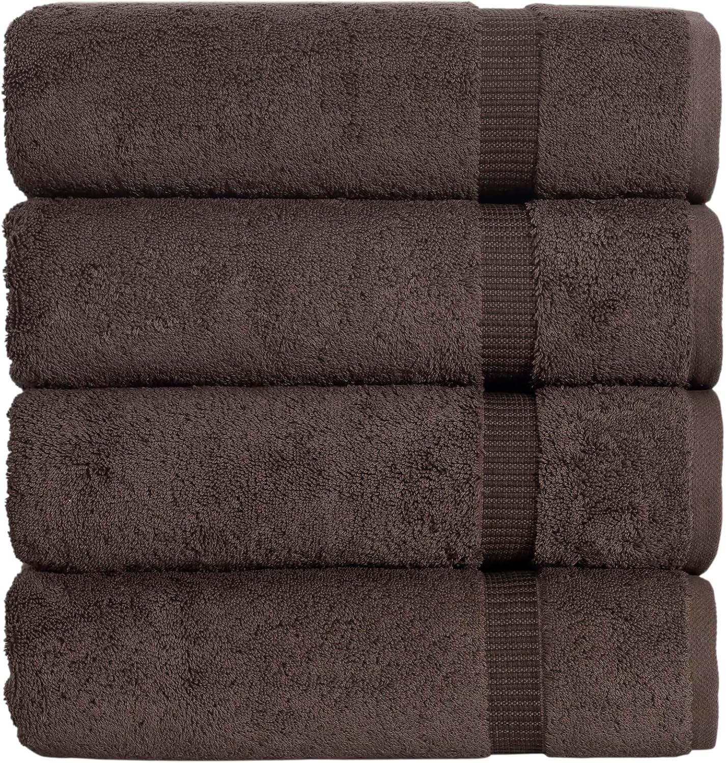 SALBAKOS 100% Turkish Cotton Bath Towel Set of 4 27x54 inch | Heirloom Quality | Hotel & Spa Collection | Soft, Super Absorbent, Long Lasting Bath Towels | Made in Turkey (Chocolate, 4 Bath Towels)