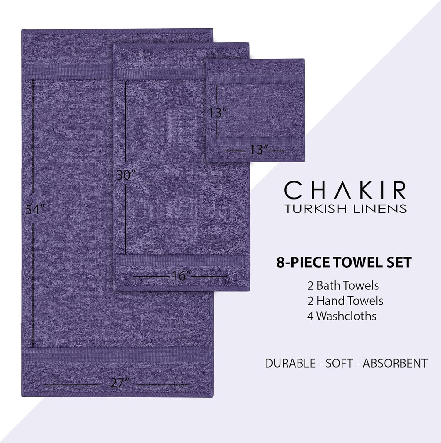 Chakir Turkish Linens | Hotel & Spa Quality 100% Cotton Premium Turkish Towels | Soft & Absorbent (8-Piece Towel Sets, Plum)