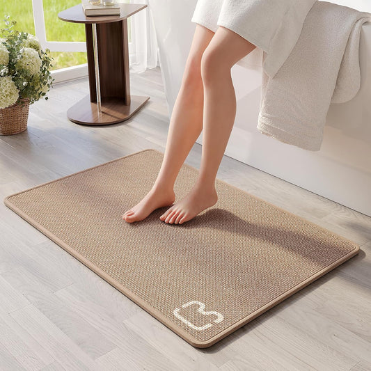 Non Slip Bath Mat Bathroom Rugs, Rubber Backing Braided Ultra Thin Bath Mats, Super Absorbent Quick Dry Bath Rug Shower Mat, Bathroom Floor Mat Fit Under Door, Machine Washable, Brown 24" x 35"