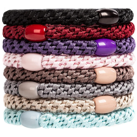 AXEN 8PCS Elastic Hair Tie for Women Girls, Cotton Bands Soft Woven Ponytail Holders for Thick Hair and Curly Hair, Mixed Colors 5