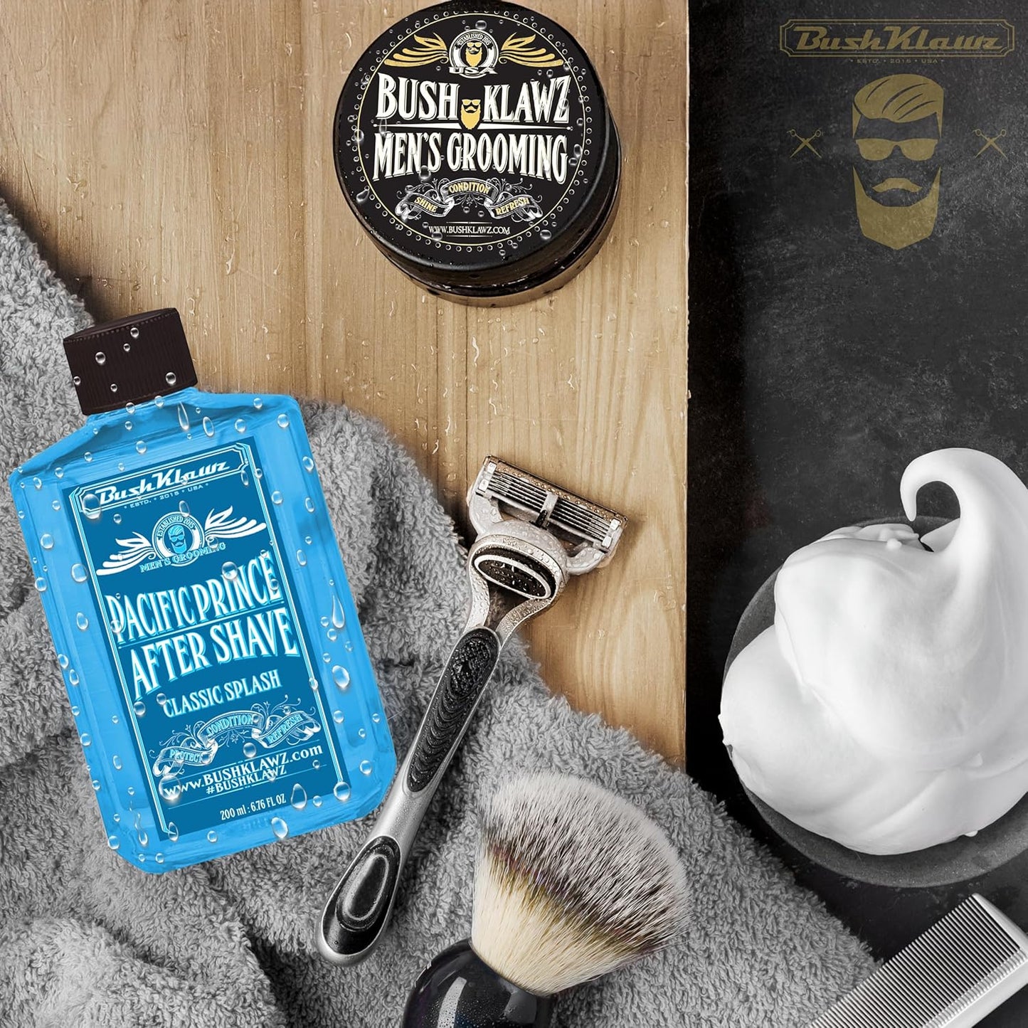 BushKlawz Classic Refreshing Cooling Soothing Barbershop After Shave Lotion Balm Toner Splash Pacific Prince Satisfy all Types of Viking Cannon Black Prime AfterShave Tonic Cologne