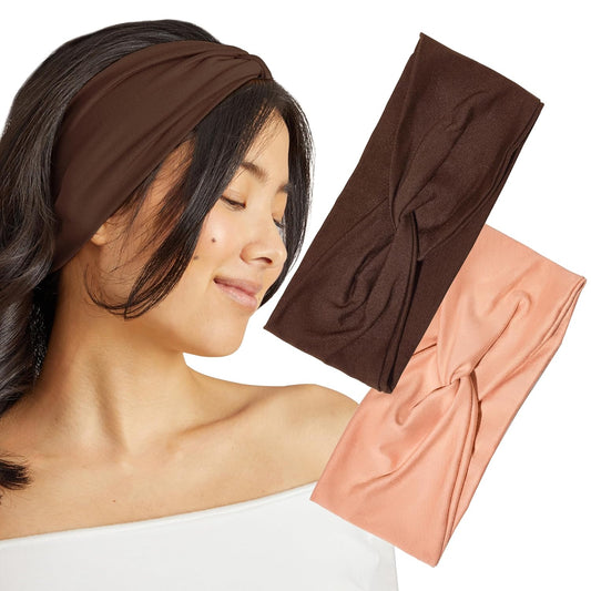 Kitsch Wide Headbands for Women - Fashion Sports Headband for Workout, Yoga, Gym, Running, Exercise | Stretchy Head Bands for Women’s Hair | Hair Accessories | Ideal Gifts for Women - Rosewood, 2pcs