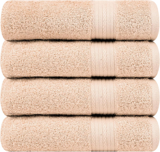 Ample Decor Hand Towel 18 X 28 Inch Pack of 4, 600 GSM, 100% Cotton, Oeko Tex Certified, Beige