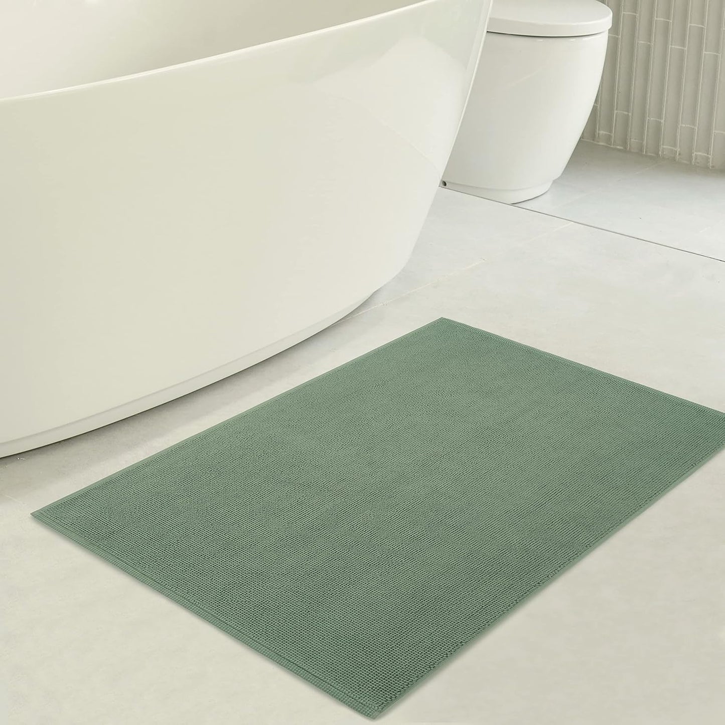 American Soft Linen Bath Rug, 20 in 34 in 100% Cotton Bath Mats Rugs for Bathroom, Slip Reducer Washable Shaggy Form Area Rugs, Sage Green Bath Rug