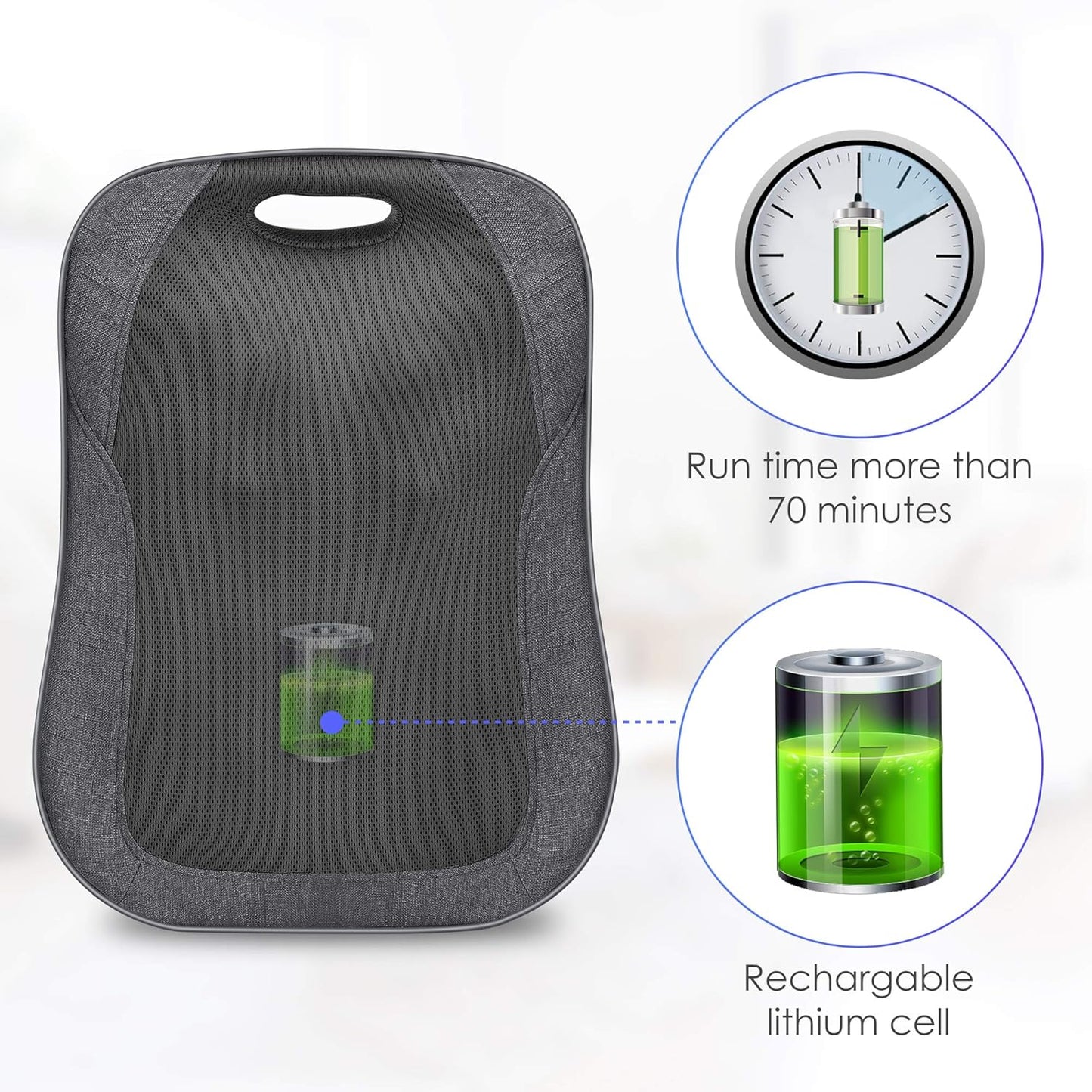 COMFIER Cordless Back Massager with Heat - Rechargeable Chair Massager, Shiatsu Massage Chair Pad with Adjustable Intensity,Portable Massage Cushion, Ideal Gifts for Men/Women