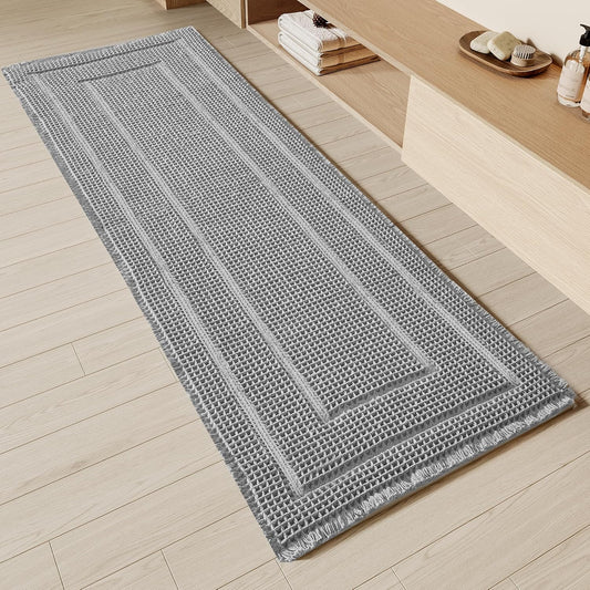 Bathroom Runner Rug Super Absorbent Non Slip Long Bath Mat Machine Washable Boho Bathroom Rugs Quick Dry Rug Runners for Hallway Bedroom Laundry Room,Grey, 2'x 6'(24" x 72")