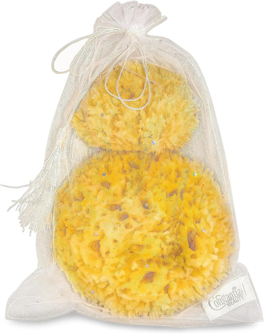 Premium Natural Sea Wool Sponges - 2 Soft Real Sponges 6"-7" (Large) & 3"- 4" (Medium); Perfect Luxury Gift for Bath, Shower and Cosmetic Facial Cleansing by Constantia Beauty®