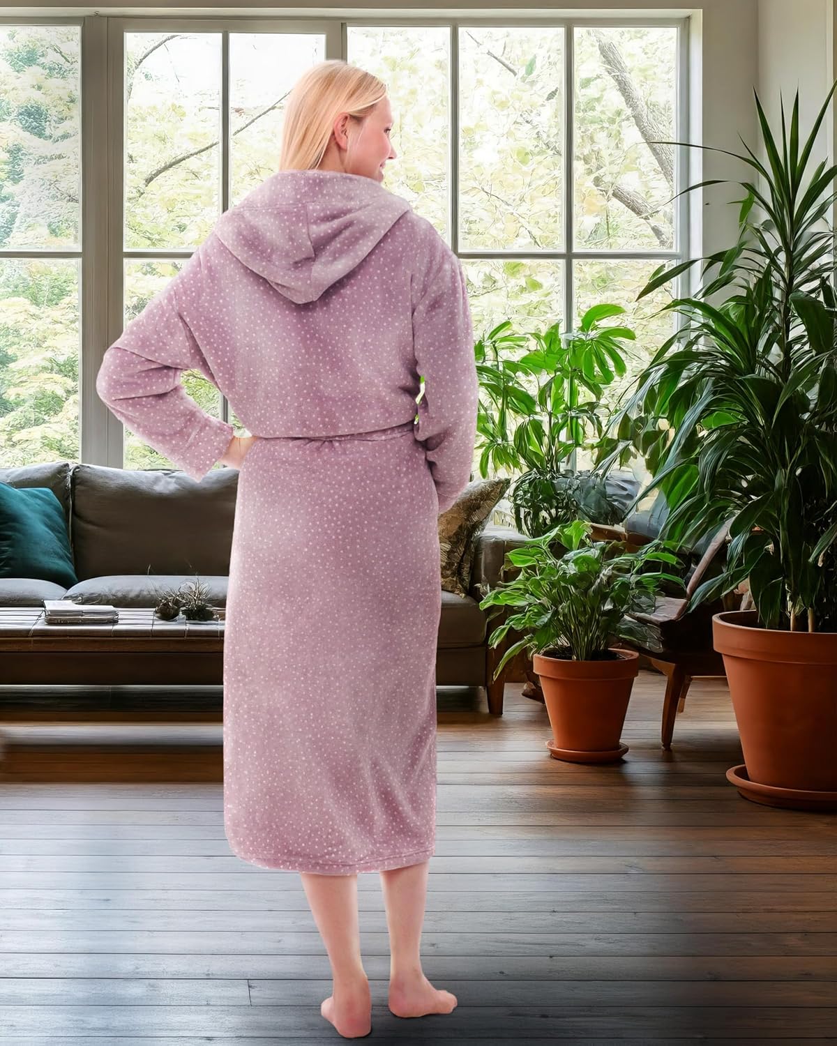 Alexander Del Rossa Womens Robe, Long Plush Bathrobe with Hood, Hooded Robes for Women Plus Size Bath Robe