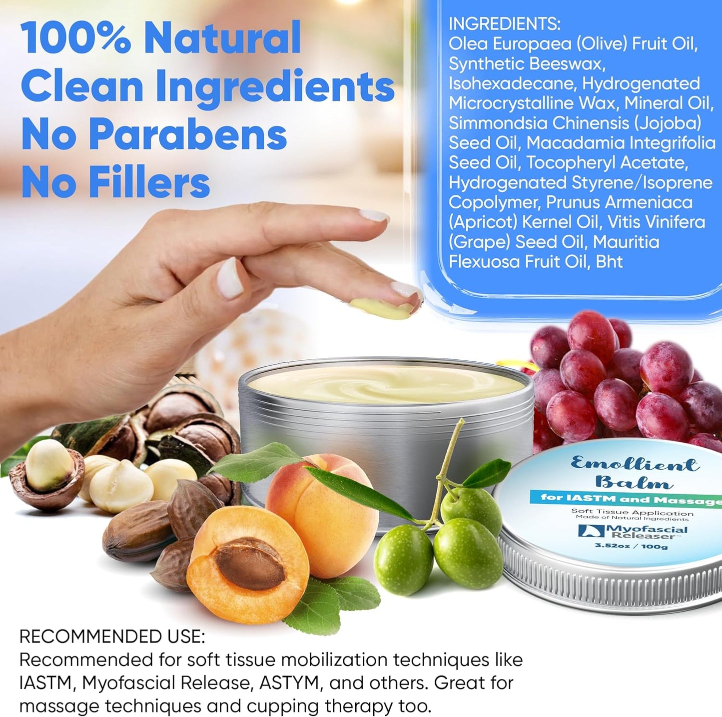 Myofascial Releaser Massage Tools Emollient Balm - Natural Essential Massage Oil - Myofascial Release Tool Massage Cream for Massage Therapy, IASTM Tool Muscle Rub Ultra Strength, Gua Sha Tool Partner