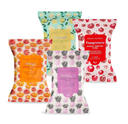 Beauty Concepts Facial Wipe Set - Packs of Face Wipes, Makeup Removing Wipes, Pomegranate, Citrus, Pineapple, and Orange Face