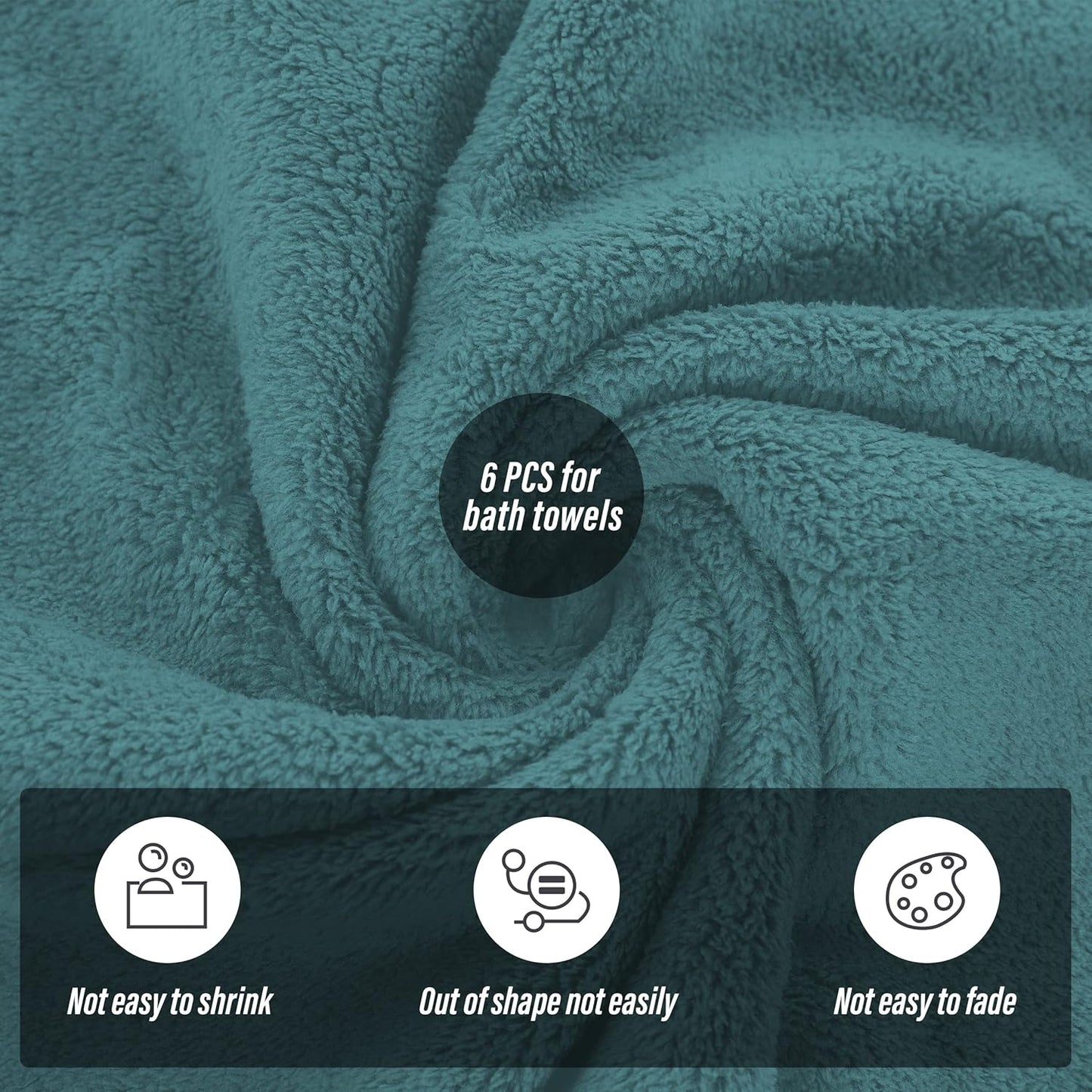 MOONQUEEN 6 Pack Premium Bath Towel Set - Quick Drying - Microfiber Coral Velvet Highly Absorbent Towels - Multipurpose Use as Bath Fitness, Bathroom, Shower, Sports, Yoga Towel (Teal)