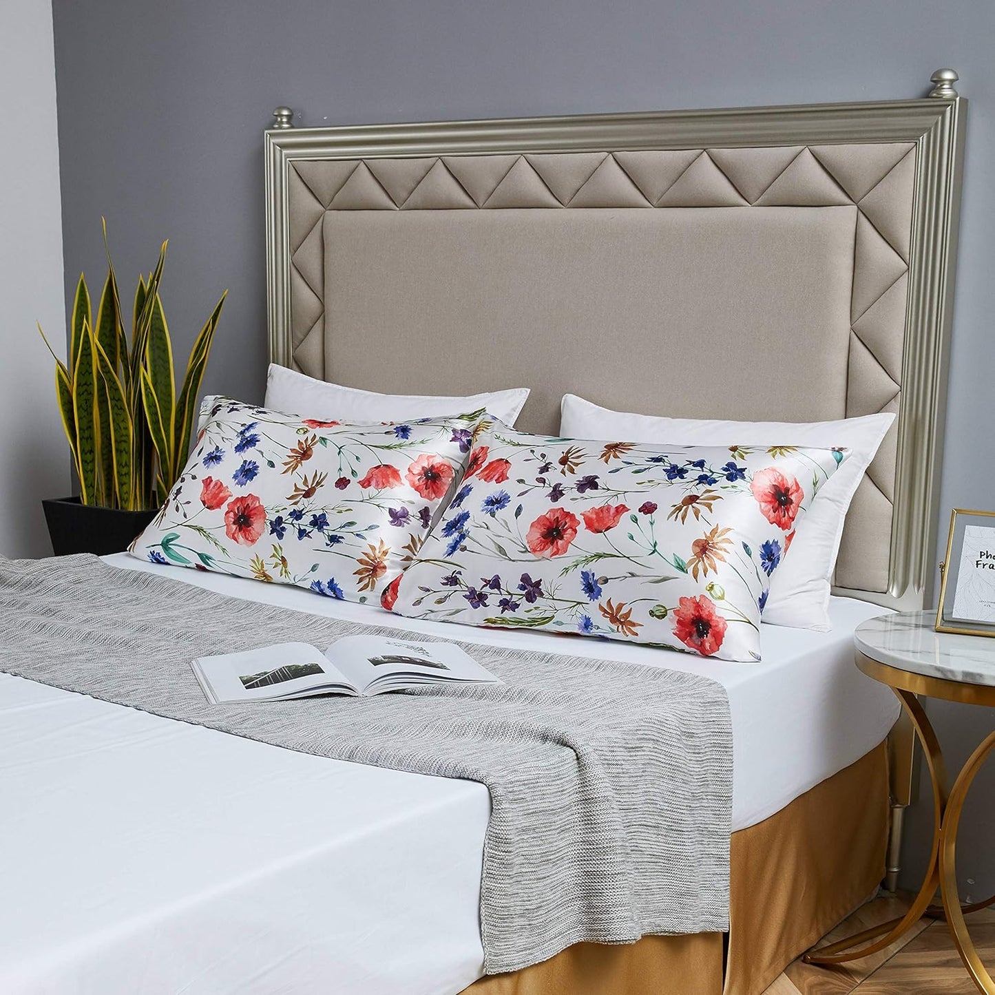 MR&HM Satin Pillowcase for Hair and Skin, Silk Satin Pillowcase 2 Pack, Queen Size Pillow Cases Set of 2, Silky Pillow Cover with Envelope Closure (20x30, Floral Mixted)