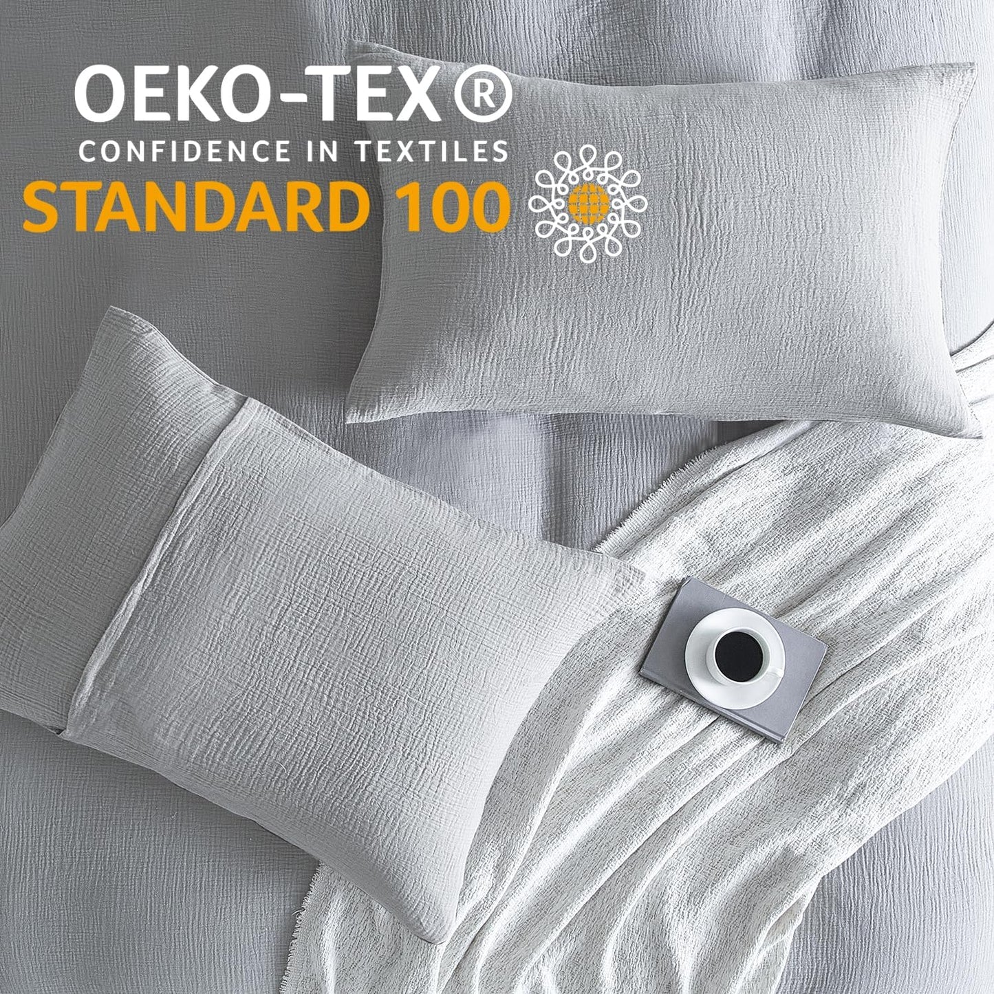 SE SOFTEXLY Muslin Pillowcases Queen Size 100% Cotton, 2 Pack Linen Like Pillow Shams with Envelope Closure, Ultral Soft and Breathable Pillow Case Covers, Light Grey, 20" X 30", No Filling