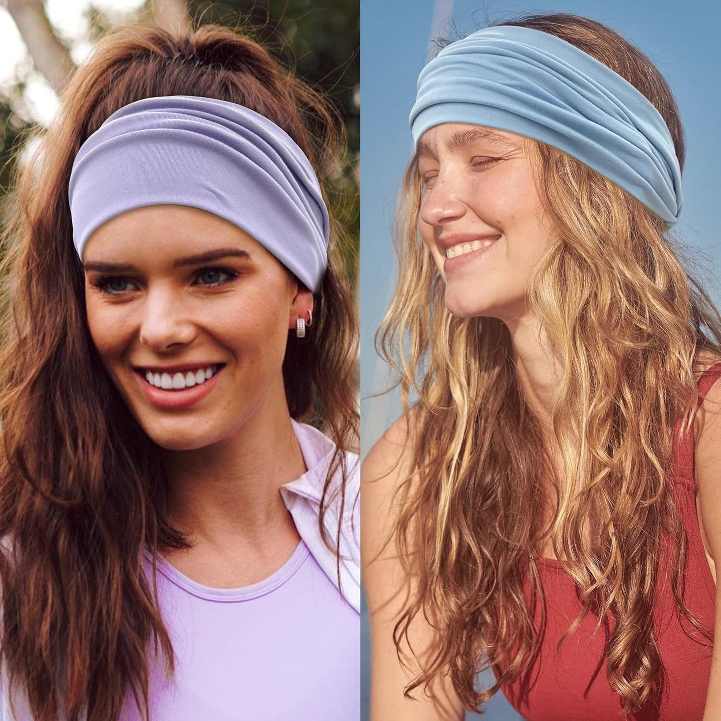 GiLi 6 Pack Wide Headbands for Women Non Slip Soft Elastic Hair Bands Yoga Running Sports Workout Gym Head Wraps, Knotted Cotton Cloth African Turbans Bandana (with 6 Pcs Hair Ties)