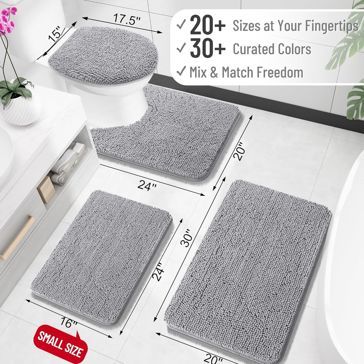 OLANLY Bathroom Rugs 34x21, Extra Soft Absorbent Chenille Bath Rugs, Rubber Backing Quick Dry, Machine Washable Bath Mats for Bathroom Floor, Tub and Shower, Home Decor Accessories, Grey