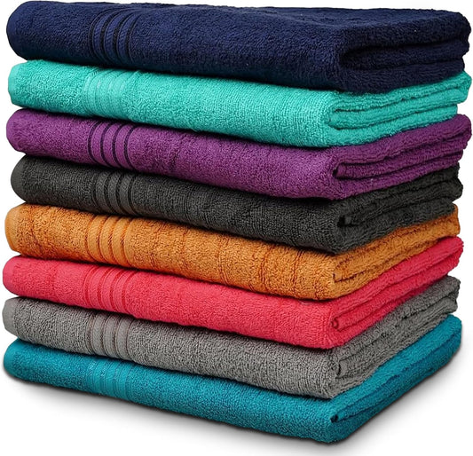 ZUPERIA Premium Multicolor Bath Towels Set of 8 (27" x 54") 100% Pure Cotton Shower Towels Soft Feel, Lightweight & Highly Absorbent Towels for Bathroom, Pool, Spa and Hotel Use