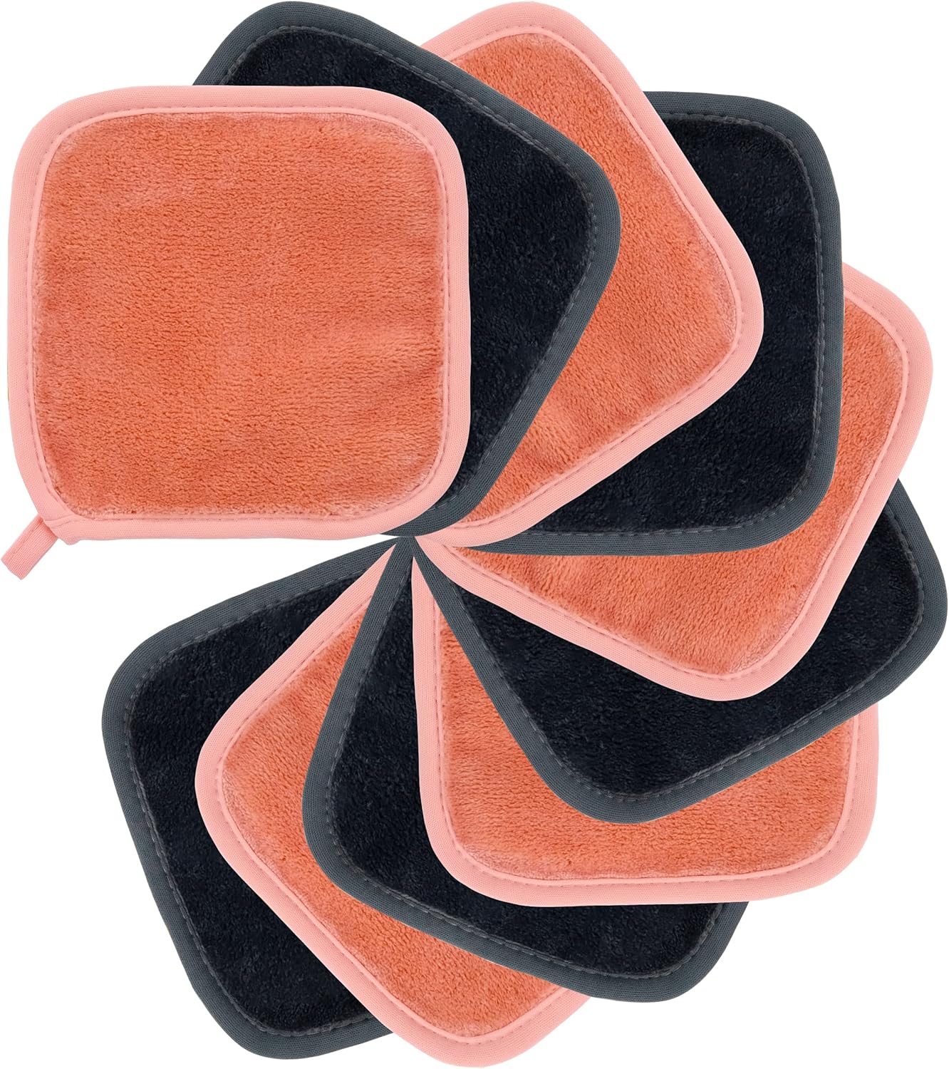 Polyte Premium Hypoallergenic Microfiber Fleece Makeup Remover and Facial Cleansing Cloth 6 x 6 in, 10 Pack (Dark Gray, Pink)