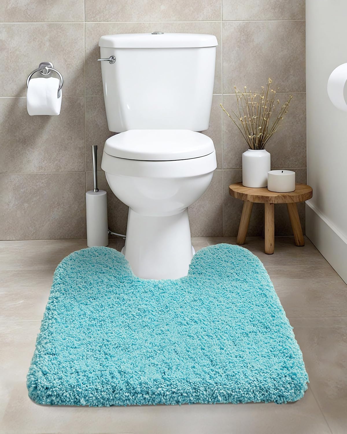 ILANGO Teal Toilet Rugs U Shaped 22" × 24" Non Slip & Super Absorbent Extra Thick Soft, Washable Bath Mats for Bathroom Floor, Microfiber Plush Shaggy Contour Bath Rugs for Toilet,Dry Quick