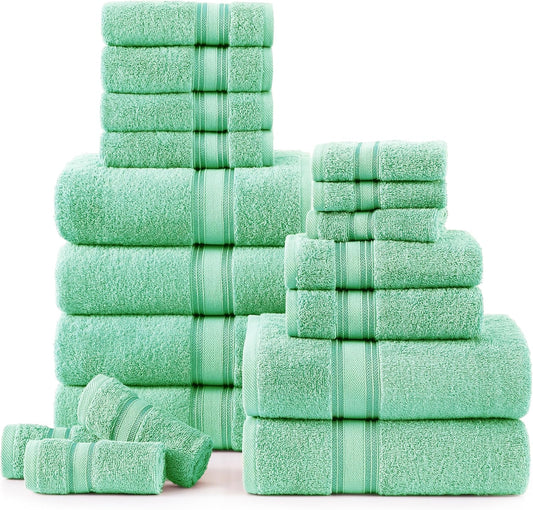 LANE LINEN 100% Mercerized Cotton Luxury Bathroom Towels Set - 18 Pieces - Zero Twist Technology - 6 Bath, 6 Washcloths, 6 Hand Towels - Remains Soft & Absorbent Even After Multiple Washes - Aqua Sky