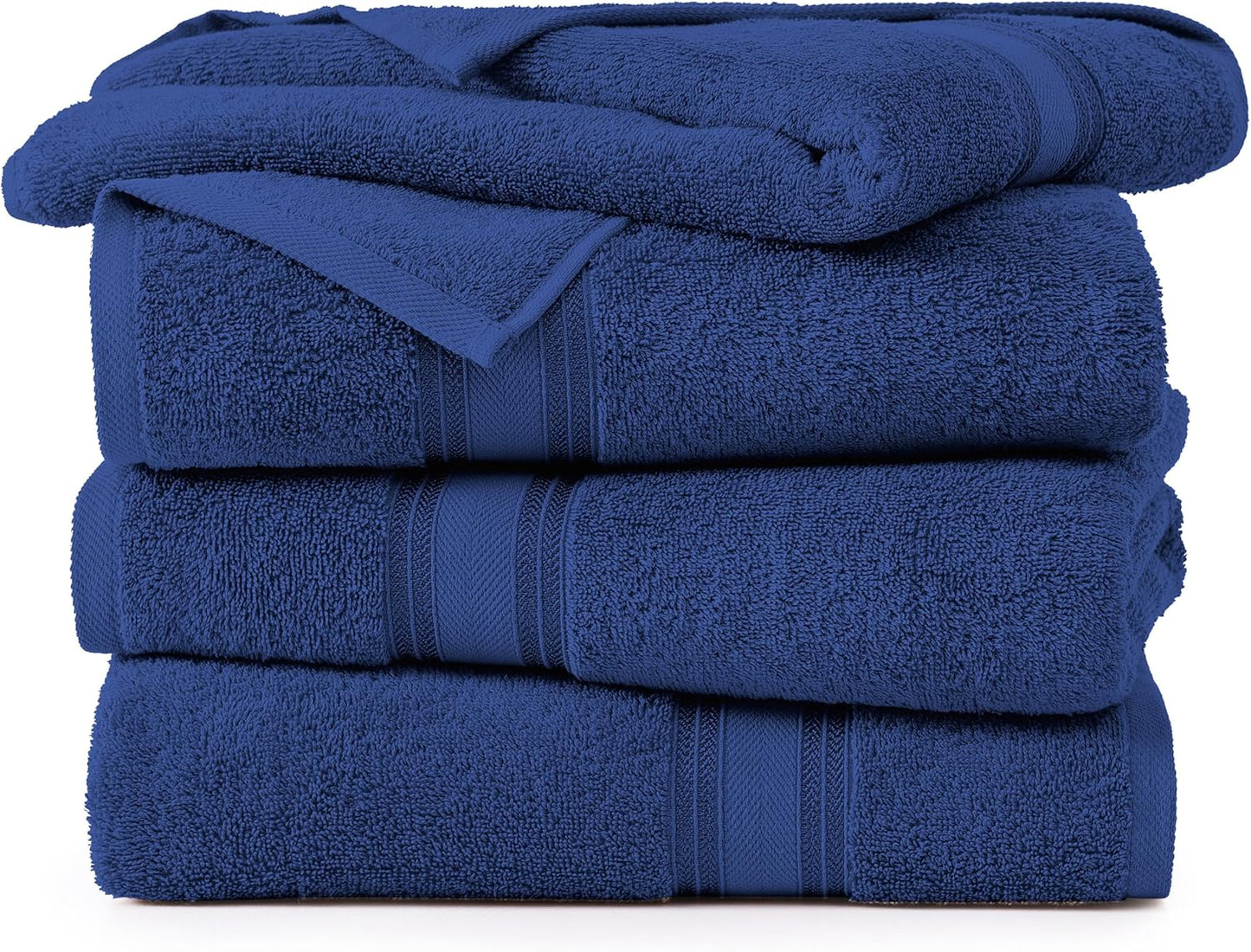 LANE LINEN 100% Cotton 4 Pack Bath Towels (28"x54") - Zero Twist, Mercerized Cotton Towels Set for Bathroom - Quick Dry, Soft & Absorbent Large Bath Towel Set - Dorm Essentials for Boys - Navy Blue