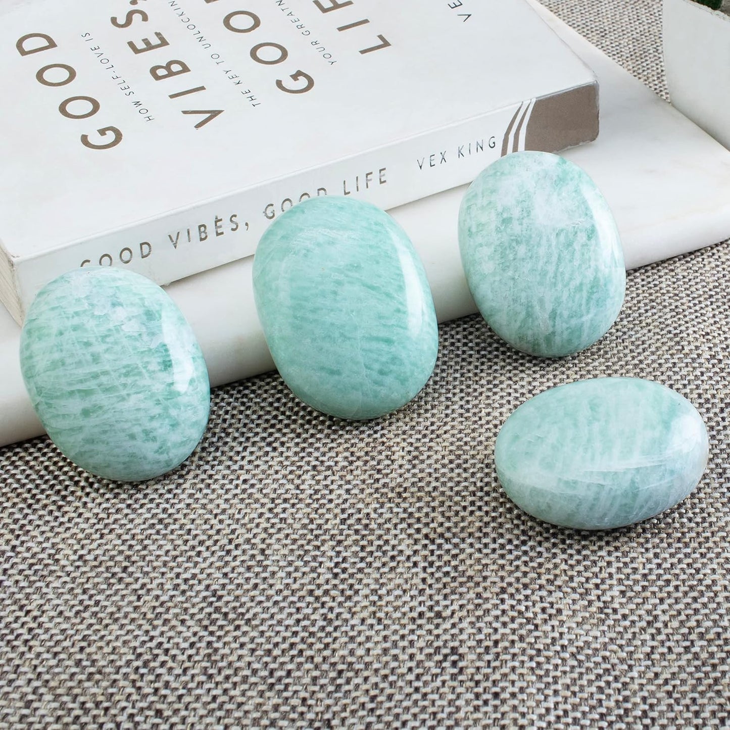 Crocon 50mm Amazonite Large Palm Stone 900+ Carats Pocket Worry Stones for Natural Chakra Balancing Reiki Healing Stones and Crystal Healing Spa Energy Crystals Gifts for Women