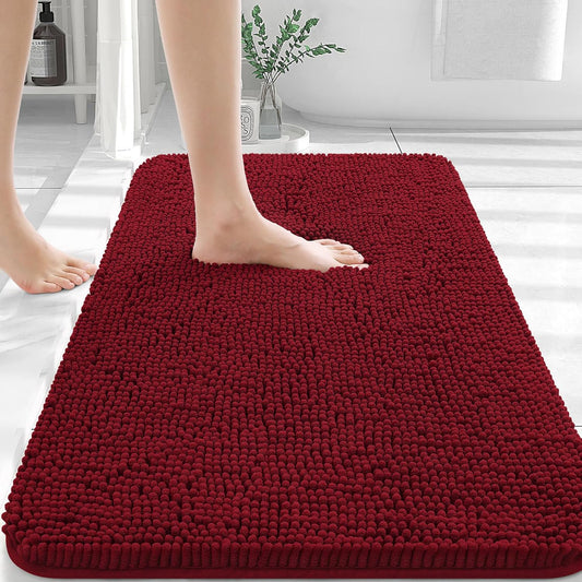 OLANLY Bathroom Rugs 36x24, Extra Soft Absorbent Chenille Bath Rugs, Rubber Backing Quick Dry, Machine Washable Bath Mats for Bathroom Floor, Tub and Shower, Home Decor Accessories, Red