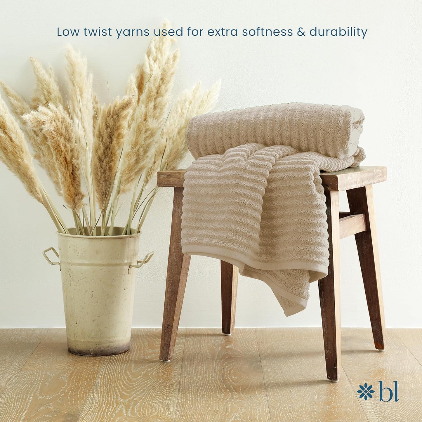 Blue Loom Ribbed Bath Towels Set, 100% Cotton 600 GSM, Soft Absorbent Durable Quick Drying 2 Bath Towels for Bathroom - Mason Set of 2 Ivory Beige (58" x 30" Inch)