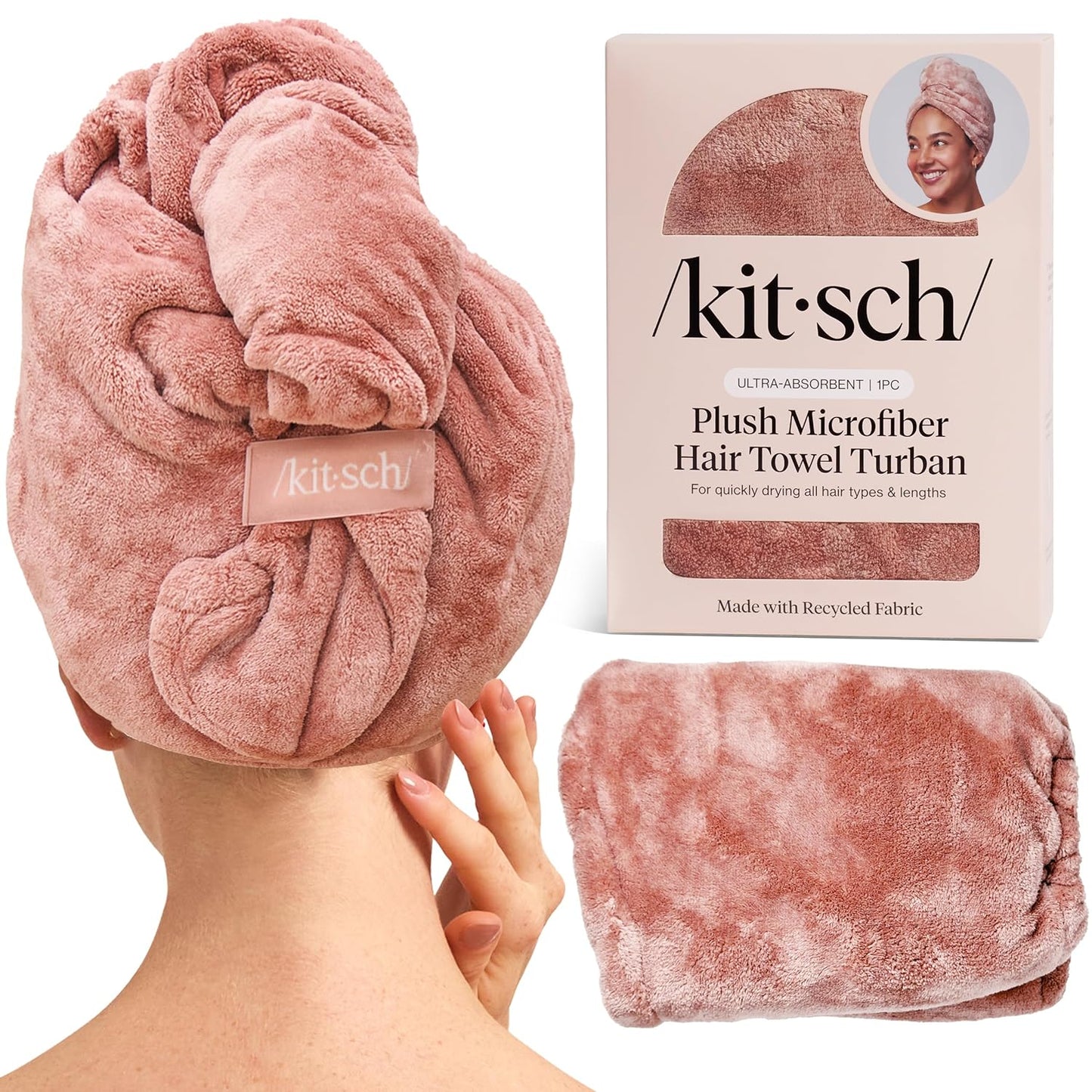 Kitsch Plush Microfiber Hair Towel Wrap for Women - Hair Turbans for Wet Hair, Super Absorbent Drying Towel - Quick Dry, Anti-Frizz - for Long & Short, Wet & Curly Hairs - Terracotta