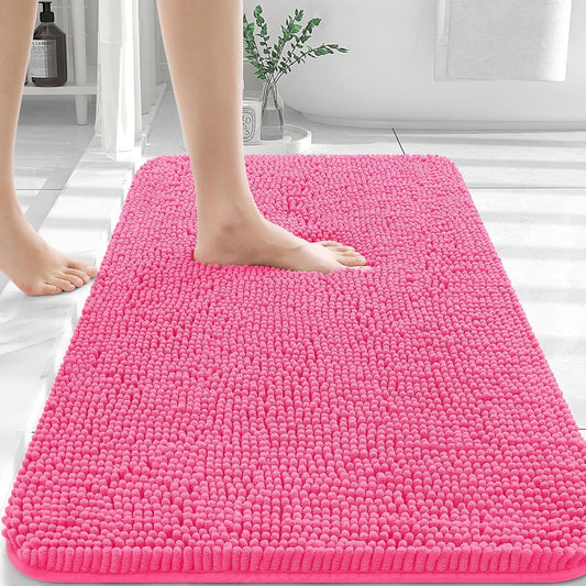 OLANLY Bathroom Rugs 30x20, Extra Soft Absorbent Chenille Bath Rugs, Rubber Backing Quick Dry, Machine Washable Bath Mats for Bathroom Floor, Tub and Shower, Home Decor Accessories, Hot Pink