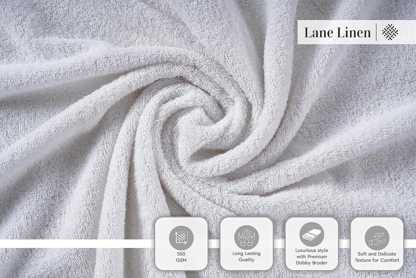 LANE LINEN 6 Pack Hand Towels (16"x28") - Spa & Hotel Quality - 100% Cotton, Ring Spun - Quick Dry, Ultra Soft & Absorbent - Used for Salon, Gym, Bathroom, Beauty - Pre Shrunk - White Hand Towels Set