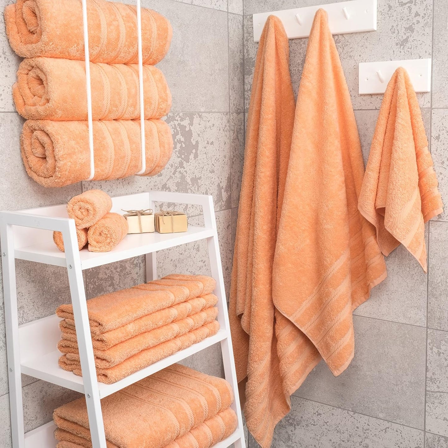 American Soft Linen Luxury 4 Piece Bath Towel Set, 600 GSM 100% Cotton Turkish Bath Towels for Bathroom, 27x54 in Extra Large Bathroom Shower Towels, Malibu Peach