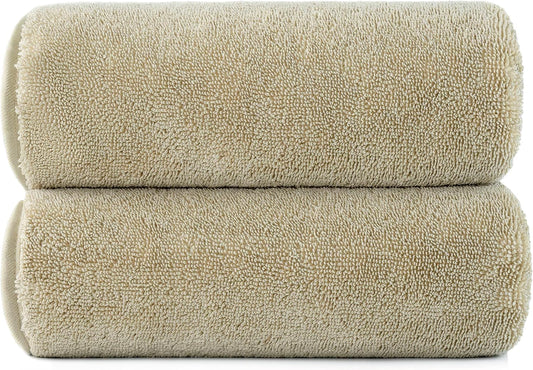 POLYTE Ring Spun Microfiber Oversize Quick Dry Lint Free Bath Towel, 60 x 30 in, Pack of 2 (Beige)