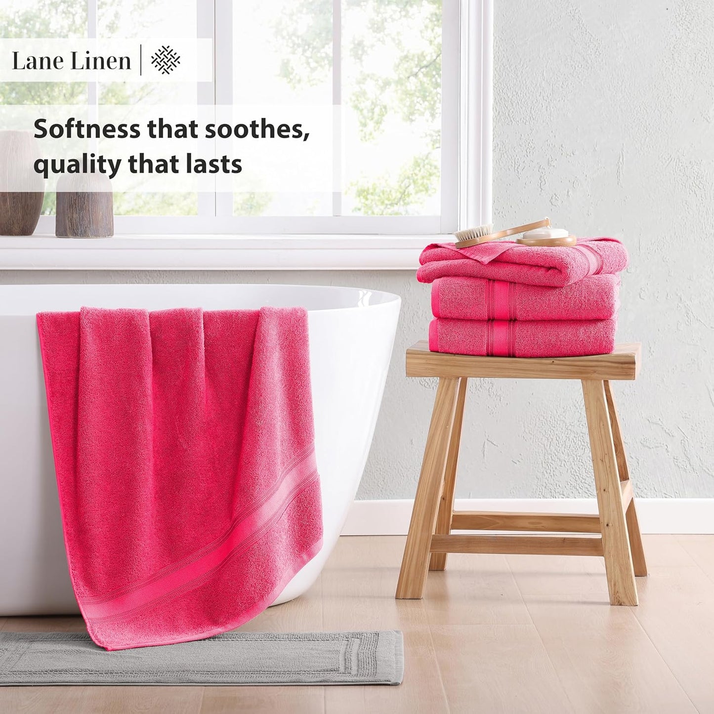 LANE LINEN Luxury Bath Towels Set - 12 Piece (4 Bath Towels, 4 Hand Towels, 4 Washcloths), 100% Cotton, Zero Twist, Super Soft & Extra Absorbent - Fuchsia