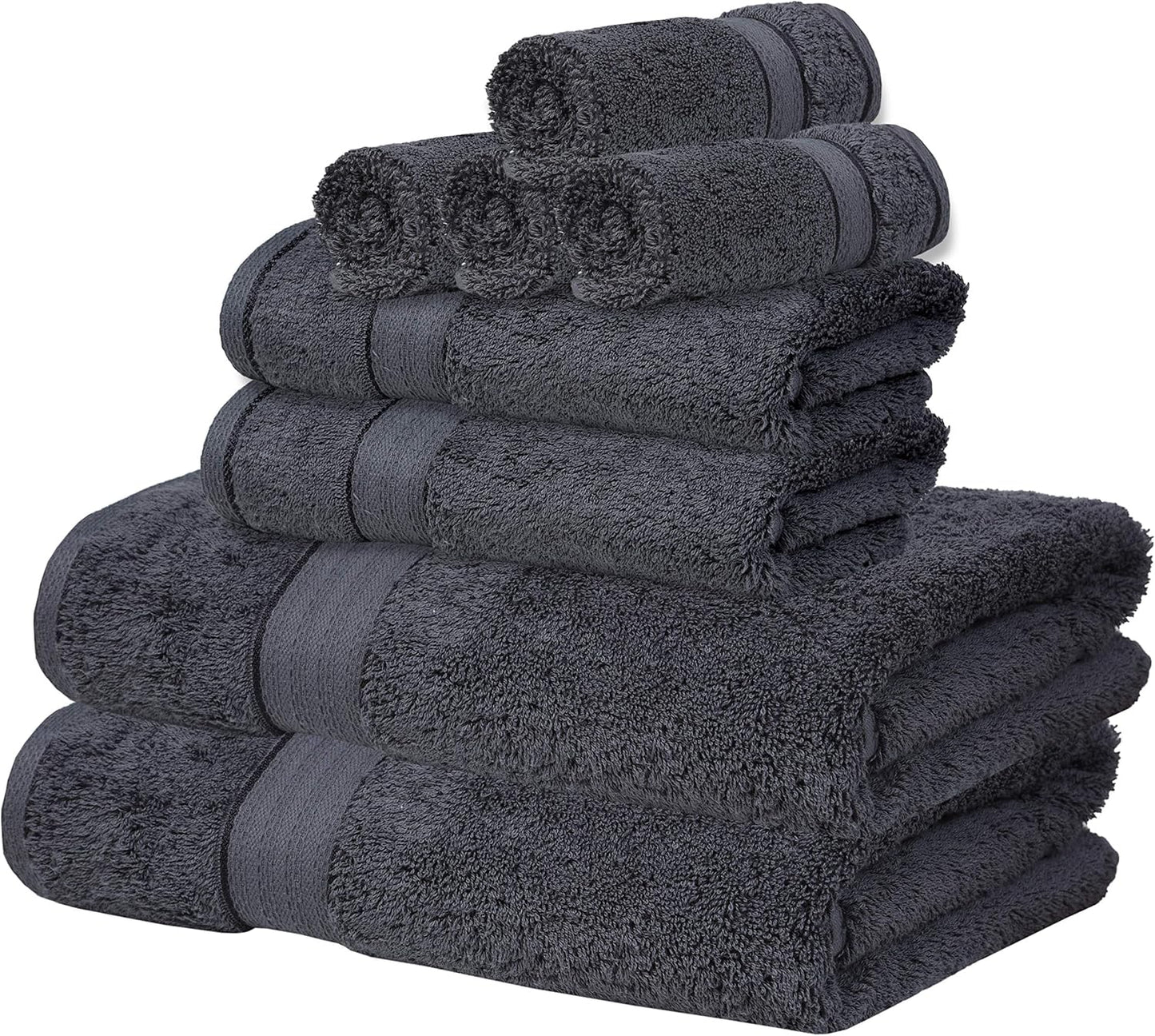 GLAMBURG 700 GSM Premium 8-Piece Towel Set - Contains 2 Bath Towels 30x54, 2 Hand Towels 16x28, 4 Wash Cloths 13x13 - Luxury Hotel & Spa Quality - Durable Ultra Soft Highly Absorbent - Charcoal Grey