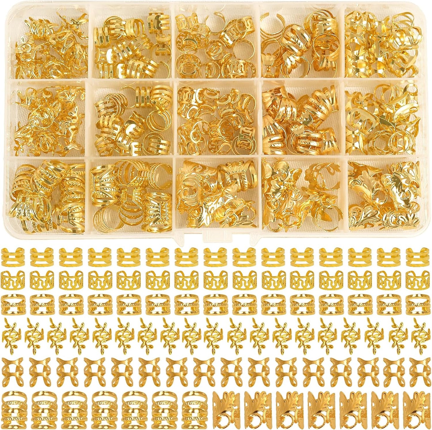 210 Pcs Gold Hair Jewelry for Loc,Braids Dreadlock Braiding Hair Cuffs-Rings Gold Hair Charms for Women Adjustable Metal Dread Locks Hair Decorations Accessories