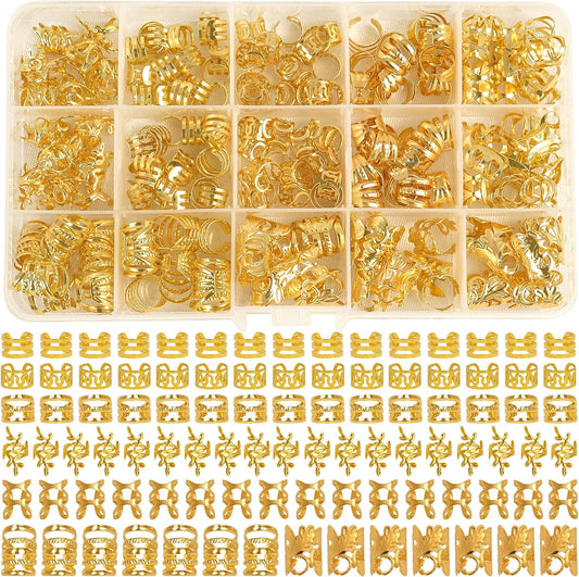 210 Pcs Gold Hair Jewelry for Loc,Braids Dreadlock Braiding Hair Cuffs-Rings Gold Hair Charms for Women Adjustable Metal Dread Locks Hair Decorations Accessories