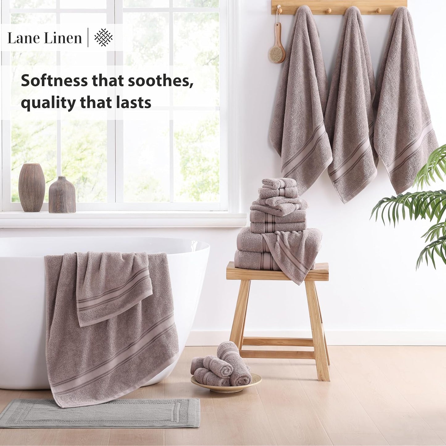 Lane Linen 100% Mercerized Cotton Bathroom Towel Set - 18 Pieces - Fluffy, Super Soft & Highly Absorbent - 6 Bath Towels, 6 Washcloths, 6 Hand Towels - Zero Twist, Double Sided Cotton Terry - Platinum