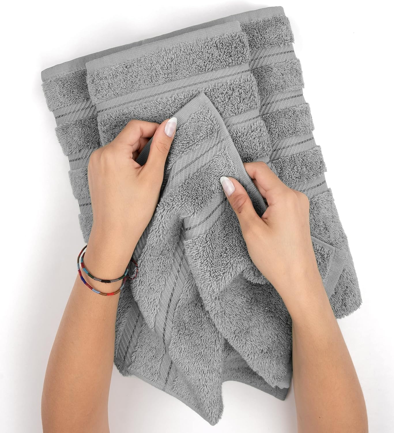 American Soft Linen Luxury Hand Towels for Bathroom, 600 GSM 100% Cotton Turkish 4 Piece Hand Towel Set, 600 GSM Hand Face Towels for Kitchen, Light Grey Hand Towels