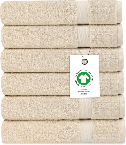 Delara Organic Cotton Luxuriously Plush Washcloths Pack of 6 | GOTS & Oeko-TEX Certified | Premium Quality Face Towels | Feather Touch Technology|650 GSM Long Staple|Soft, Quick Dry & Ultra-Absorbent