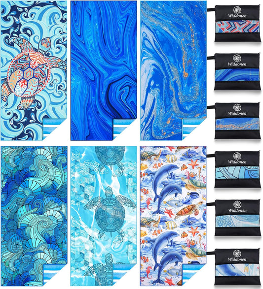 6 Pack Microfiber Lightweight Beach Towel Sand Free Quick Dry Absorbent Thin Compact Towels for Swimming Pool Camping Beach Accessories Large Easy Pack Travel Things for Vacation Essentials Gift