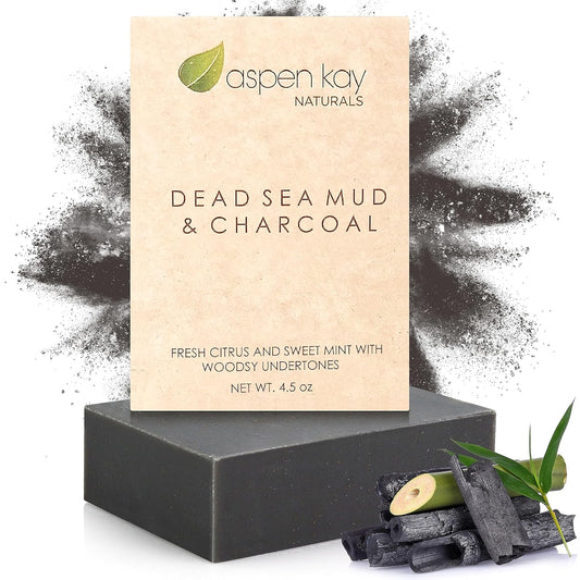Aspen Kay Naturals Handmade Dead Sea Mud Soap Bar, Activated Charcoal & Pure Essential Oils, 4.5 oz Bar