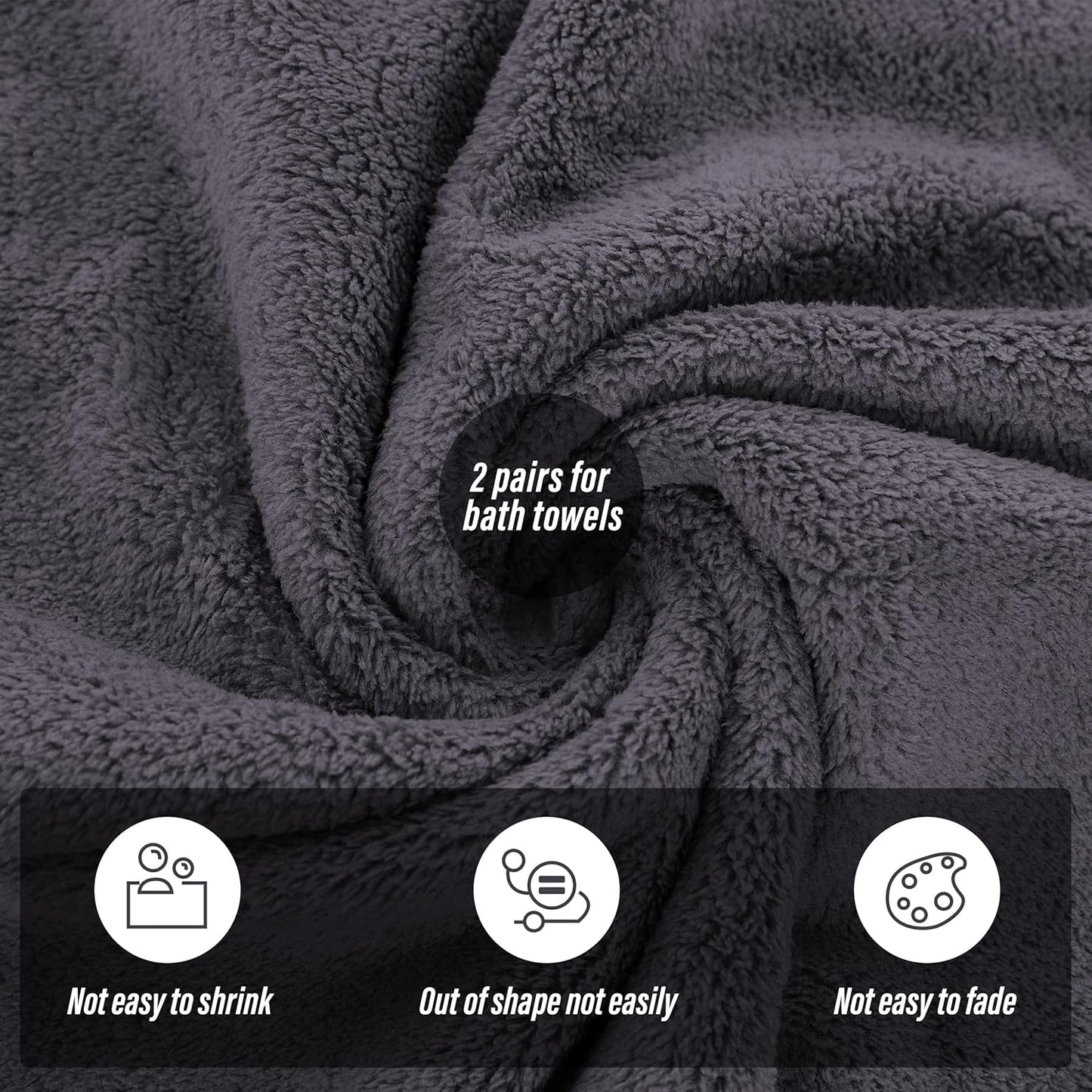 MOONQUEEN 2 Pack Premium Bath Towel Set - Quick Drying - Microfiber Coral Velvet Highly Absorbent Towels - Multipurpose Use as Bath Fitness, Bathroom, Sports, Yoga Towel (Dark Grey, Bath Towel)