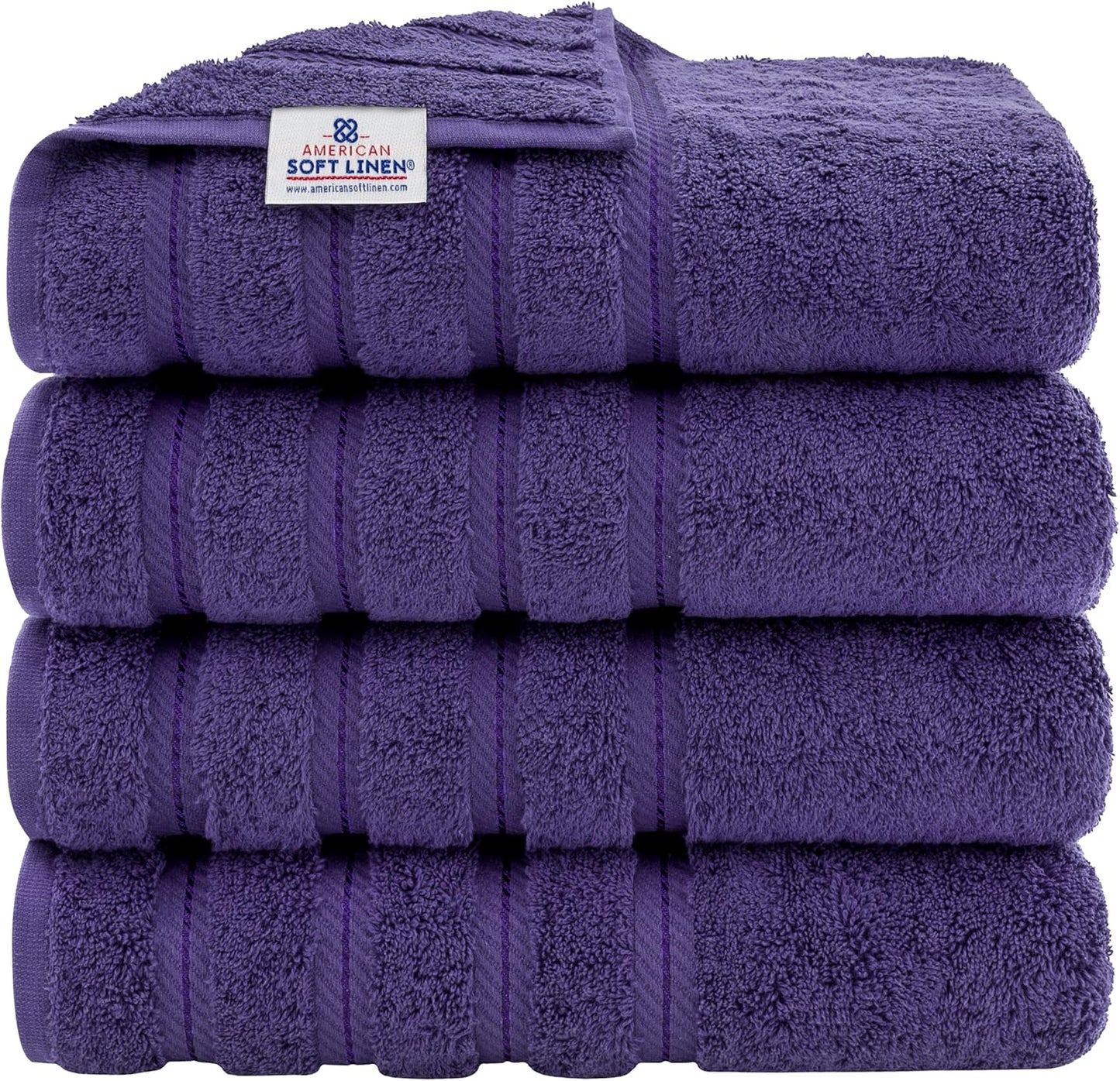 American Soft Linen Luxury 4 Piece Bath Towel Set, 600 GSM 100% Cotton Turkish Bath Towels for Bathroom, 27x54 in Extra Large Bathroom Shower Towels, Purple