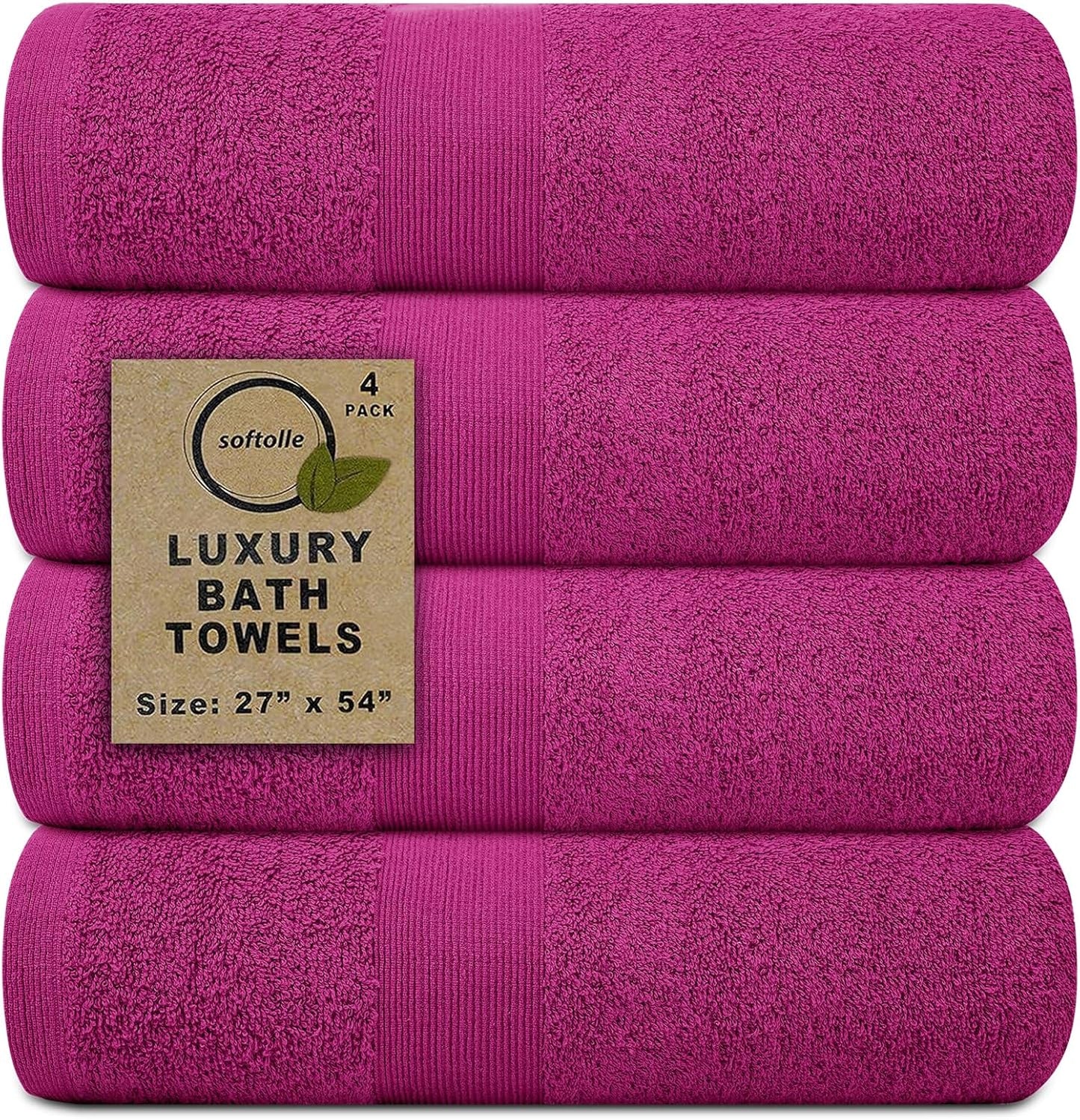 Softolle Luxury Bath Towels Set of 4 (27” x 54”) | Towels for Bathroom | Super Soft | Highly Absorbent Towels for Home, Spa, Gym (Dark Pink)