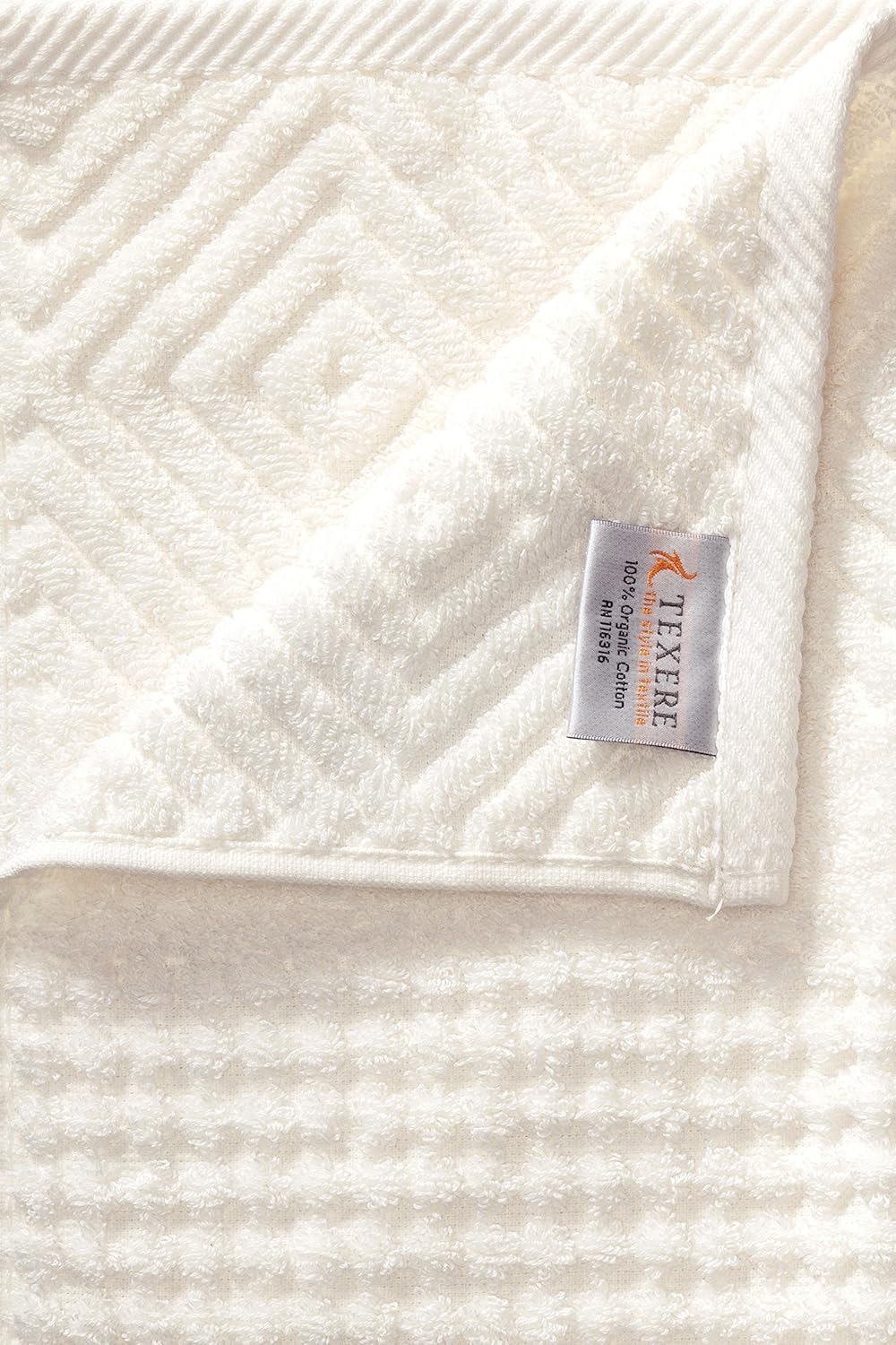 Texere 100% Organic Cotton Jacquard 650 GSM Premium Bath Towel Set - Extra Absorbent Quick Dry and Plush (Cable, Light Taupe, 2 Bath & 2 Hand Towels)