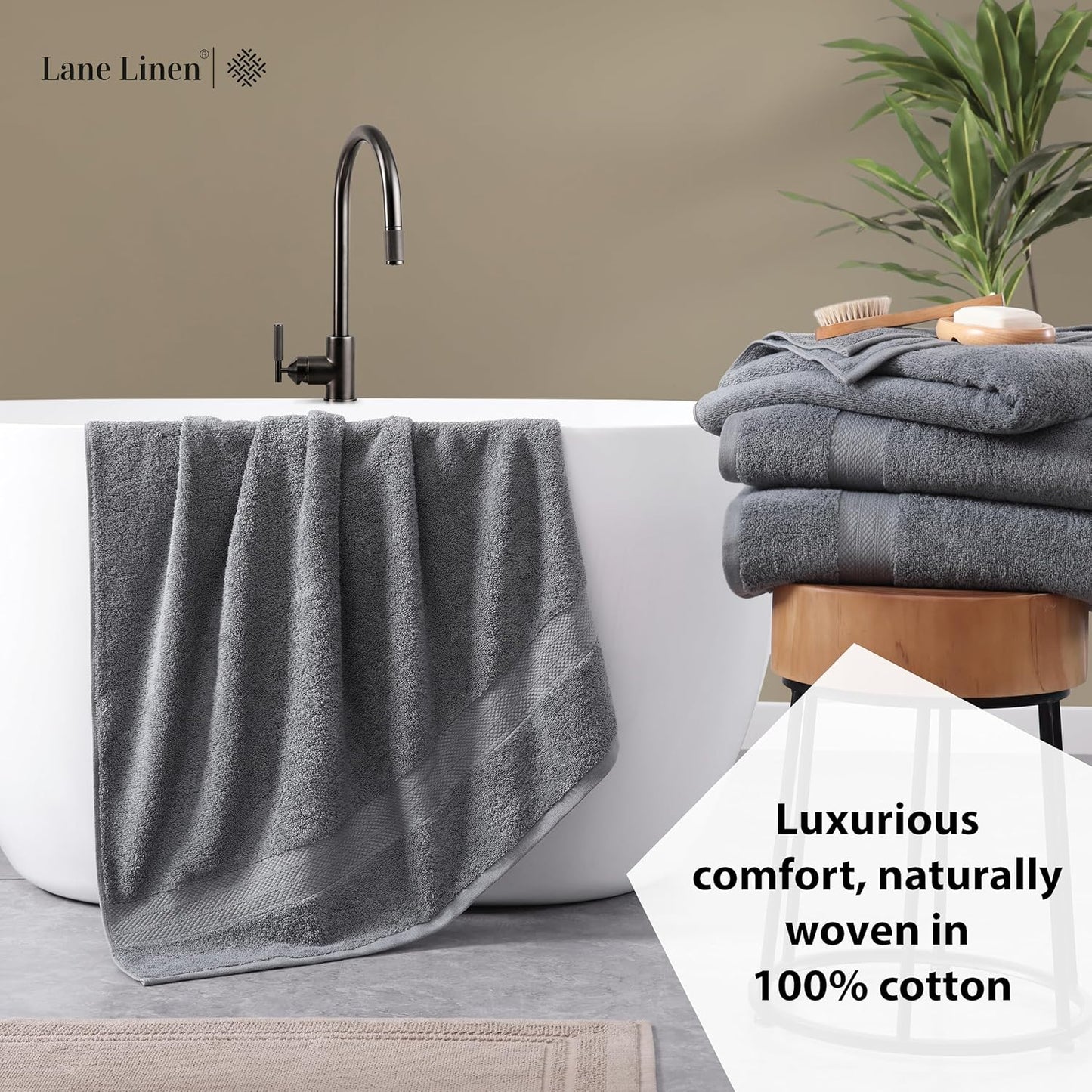 LANE LINEN 100% Cotton 4 Pack Bath Towels Set (28"x54") - Ring Spun, Large Cotton Towels for Bathroom - Quick Dry, Soft & Absorbent Bath Towel Set - Remains Soft After Multiple Washes - Cool Grey