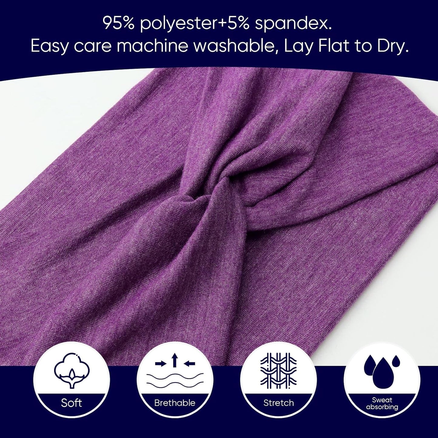 DRESHOW Extra Wide Headbands for Women Cotton Turban Knotted Bandana Head Bands Non Slip Boho Hair Accessories for Sports & Yoga