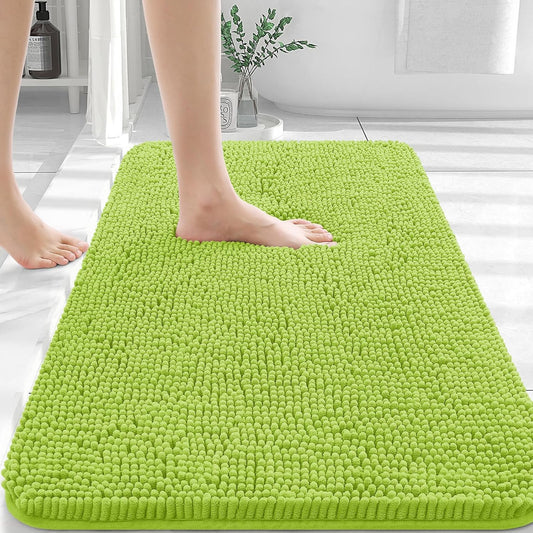 OLANLY Bathroom Rugs 36x24, Extra Soft Absorbent Chenille Bath Rugs, Rubber Backing Quick Dry, Machine Washable Bath Mats for Bathroom Floor, Tub and Shower, Home Decor Accessories, Bright Green