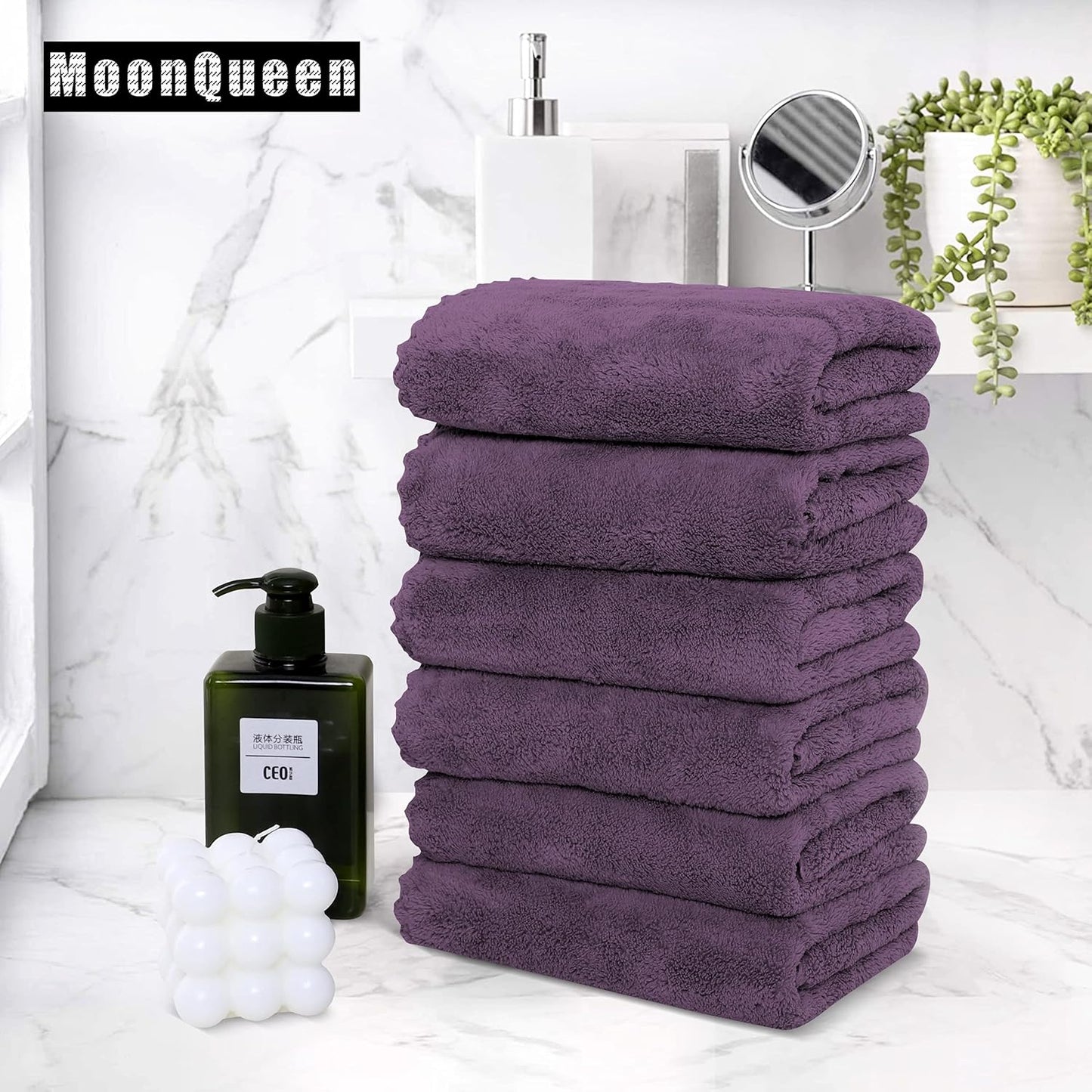 MOONQUEEN 6 Pack Premium Hand Towels - Quick Drying - Microfiber Coral Velvet Highly Absorbent Towels - Multipurpose Use as Hotel, Bathroom, Shower, Spa, Hand Towel 16 x 28 inches (Plum)