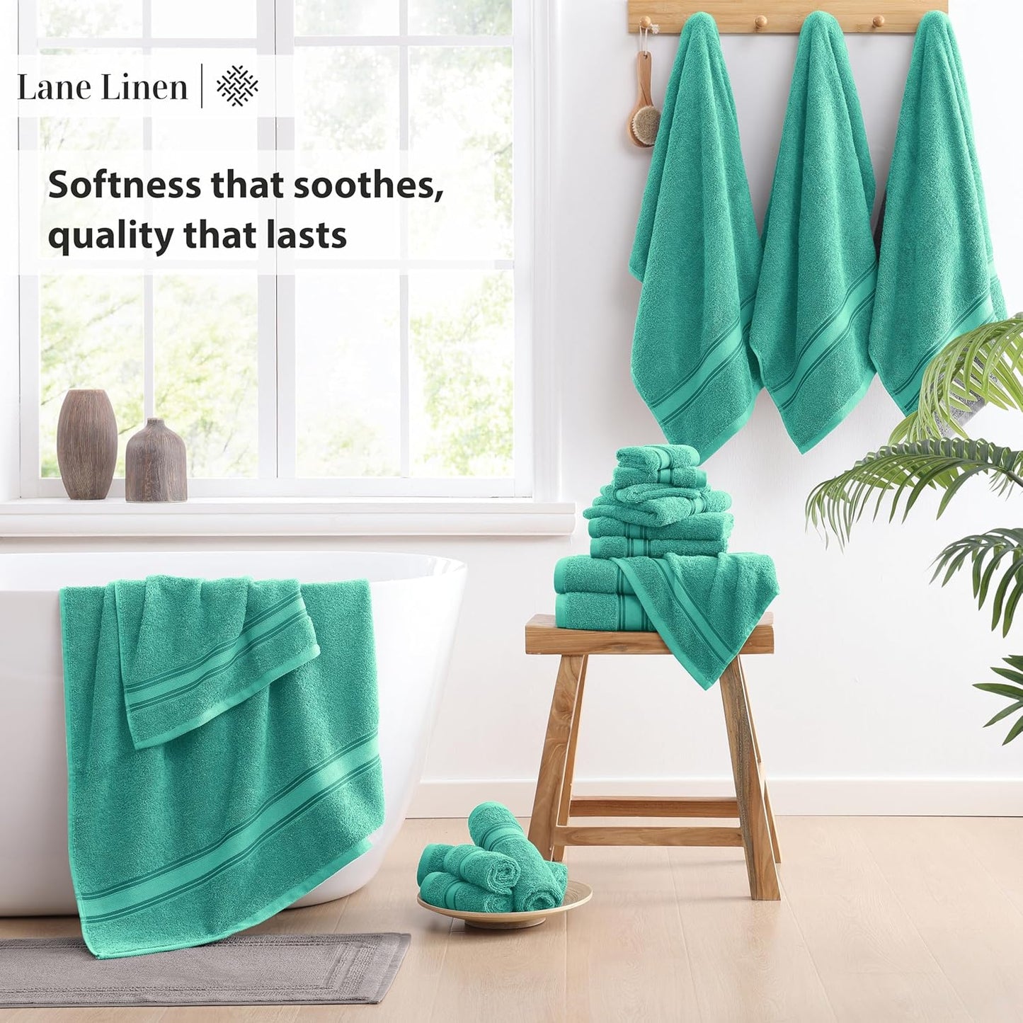 LANE LINEN 100% Mercerized Cotton Luxury Bathroom Towel Set - 18 Pcs - Zero Twist, Fluffy, Soft & Highly Absorbent - 6 Bath, 6 Washcloths, 6 Hand Towels - Avaialable in Wide Variety of Colours - Teal